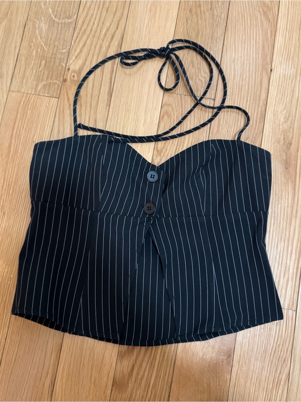 Princess Polly Black Pinstripe Halter Crop Top